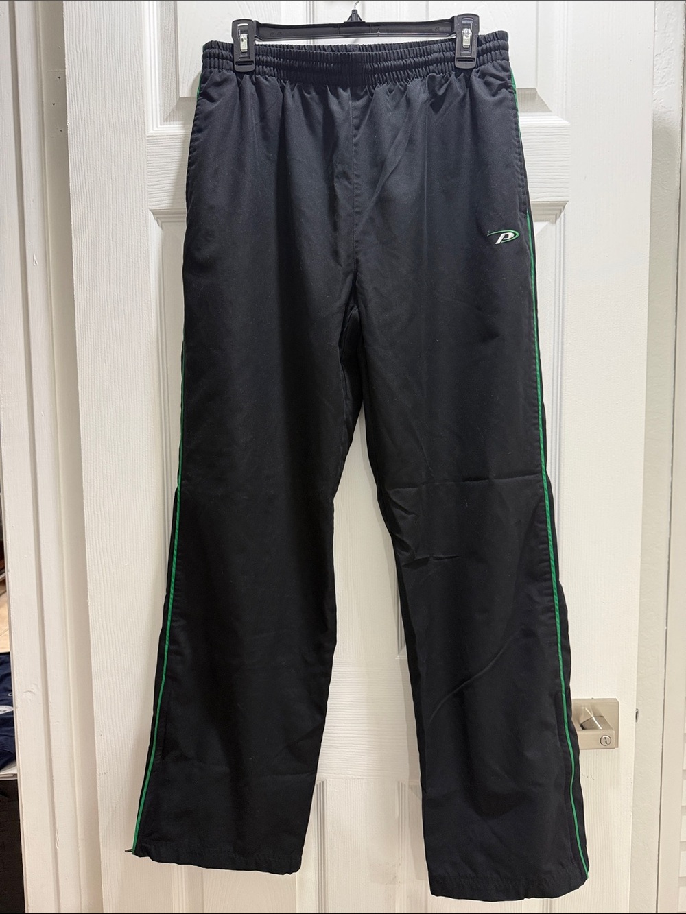 Black Men's Athletic Track Pants with Green Stripe